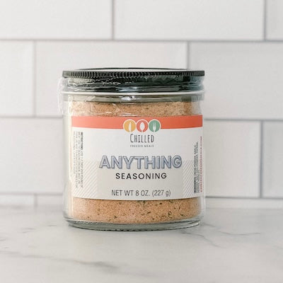 Jar of 'Anything' seasoning by Chilled Freezer Meals on a white background